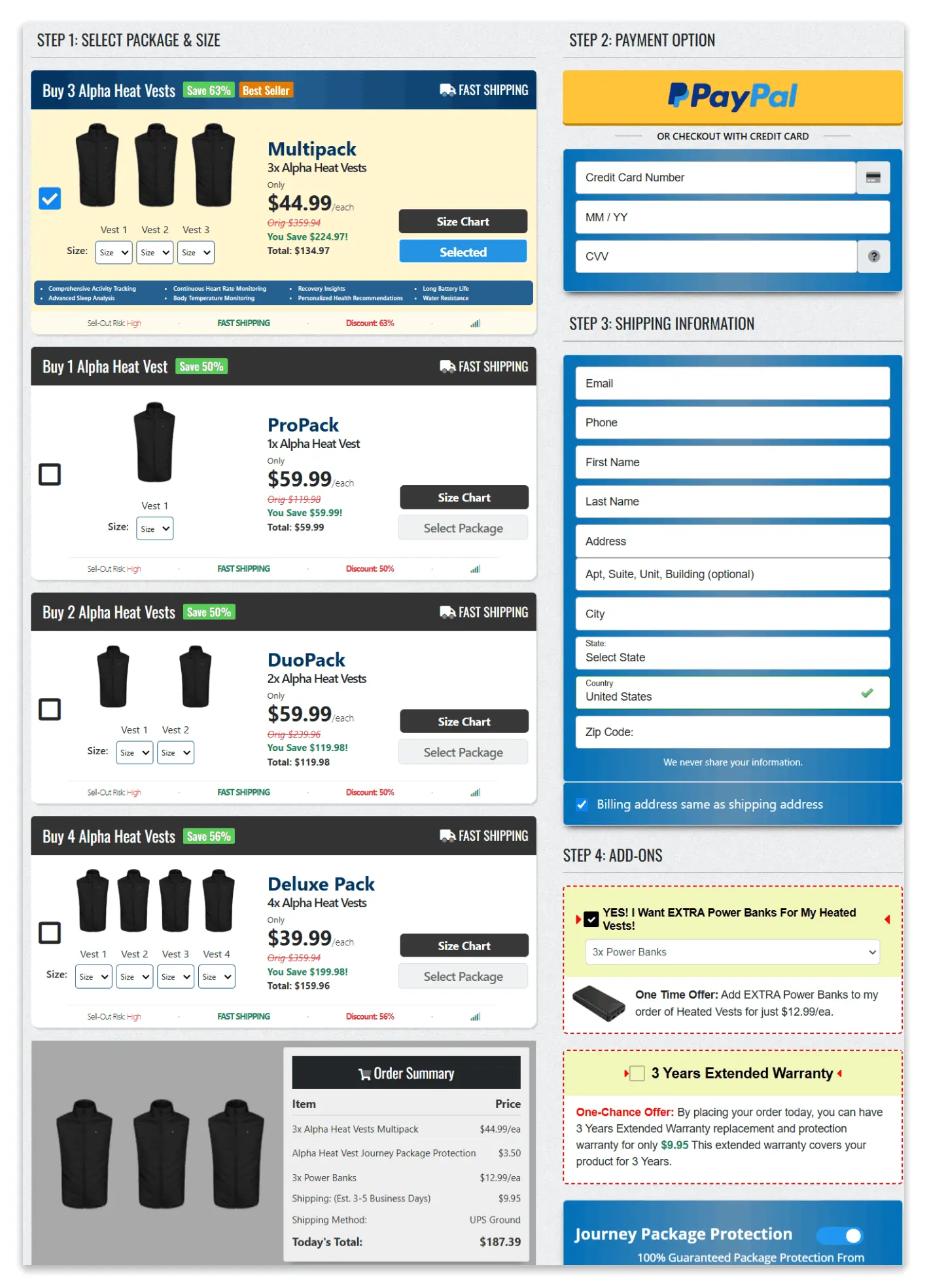 Alpha Heat Vest checkout page